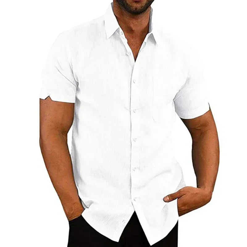 Camisa Manga Curta Casual Algodão e Linho