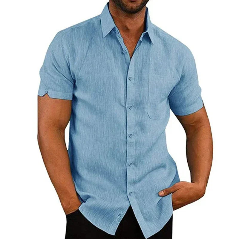 Camisa Manga Curta Casual Algodão e Linho