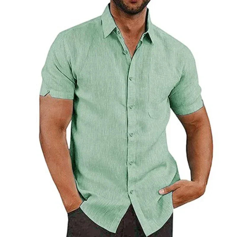 Camisa Manga Curta Casual Algodão e Linho