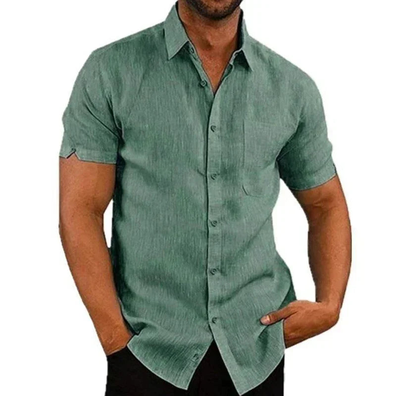 Camisa Manga Curta Casual Algodão e Linho