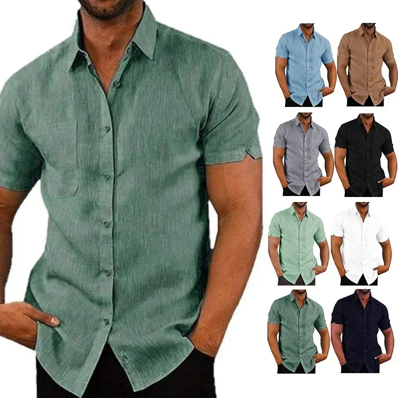 Camisa Manga Curta Casual Algodão e Linho