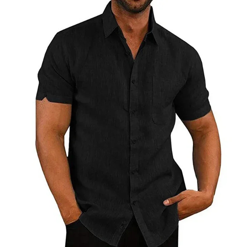 Camisa Manga Curta Casual Algodão e Linho