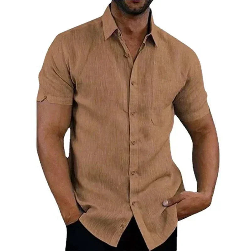 Camisa Manga Curta Casual Algodão e Linho