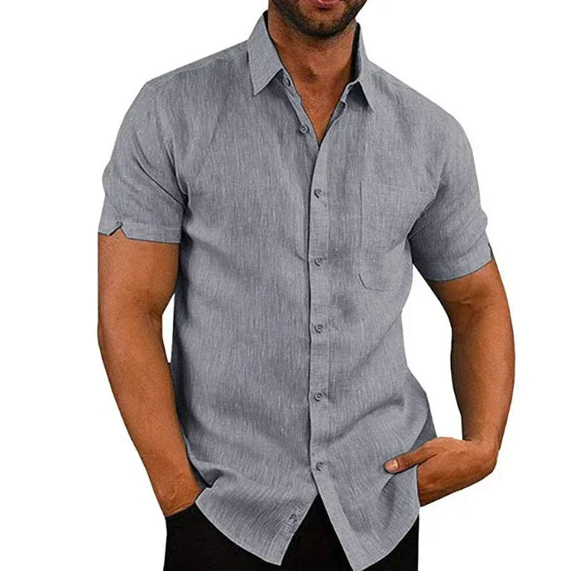 Camisa Manga Curta Casual Algodão e Linho