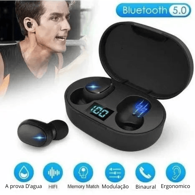 Fone Sem Fio Bluetooth com Sensor LED